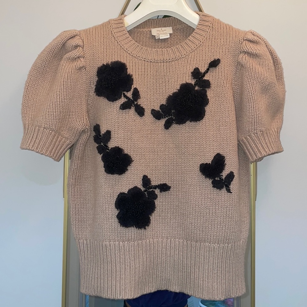 Kate Spade wool knit puff 3/4 sleeve sweater Tan size XS/SMALL